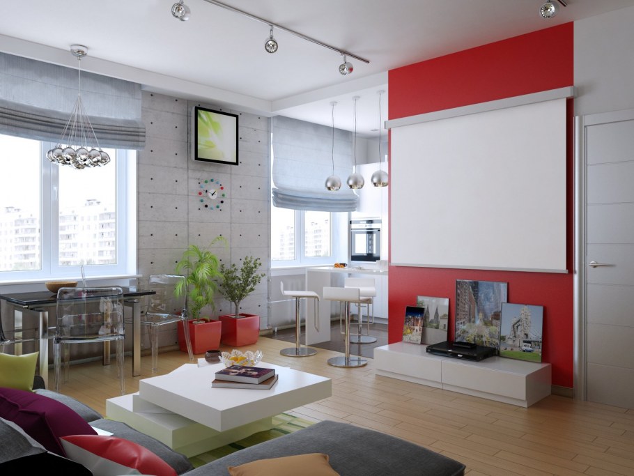 Интерьер студии с двумя окнами