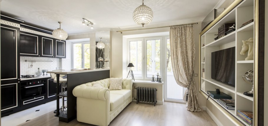 Кухня-гостиная 20 кв.м с 2 окнами