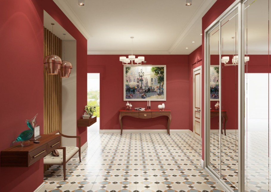 Бордовые стены в прихожей