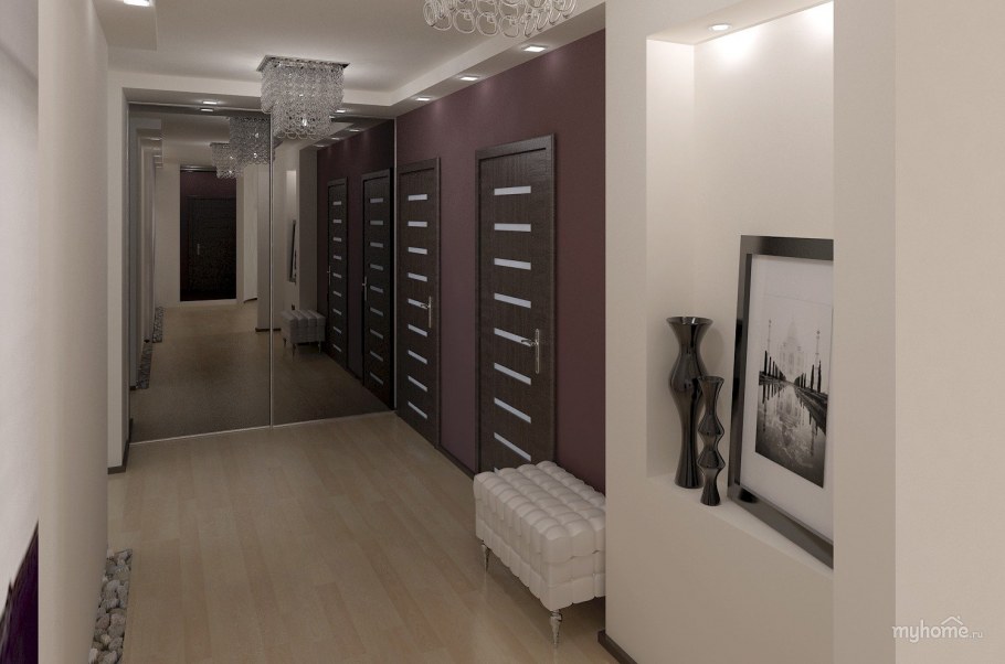 Светлая прихожая с темными дверями