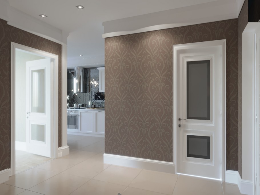 Белые двери и декоративная штукатурка