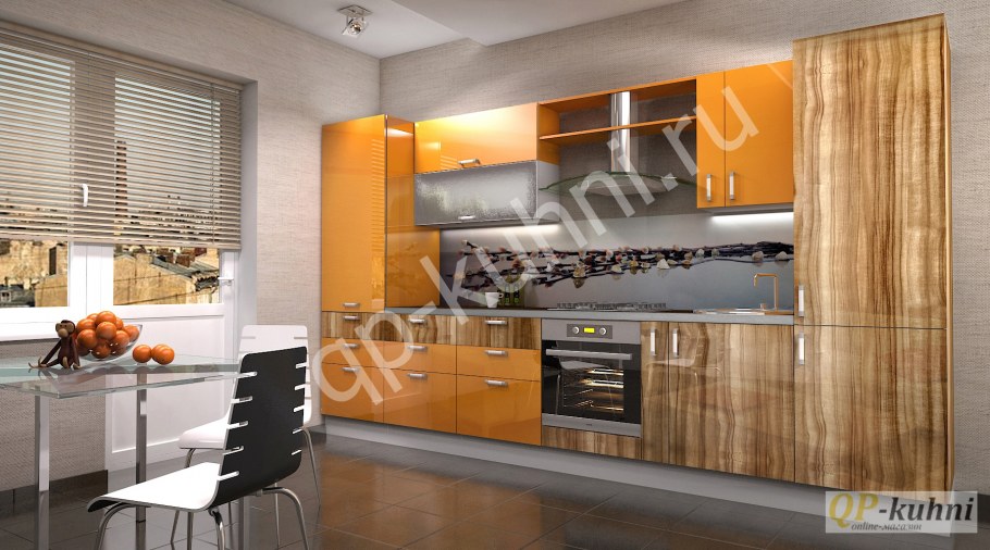 Кухня зебрано с оранжевым
