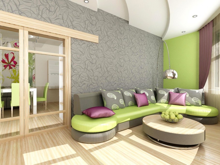 Интерьер однокомнатной квартиры зеленый
