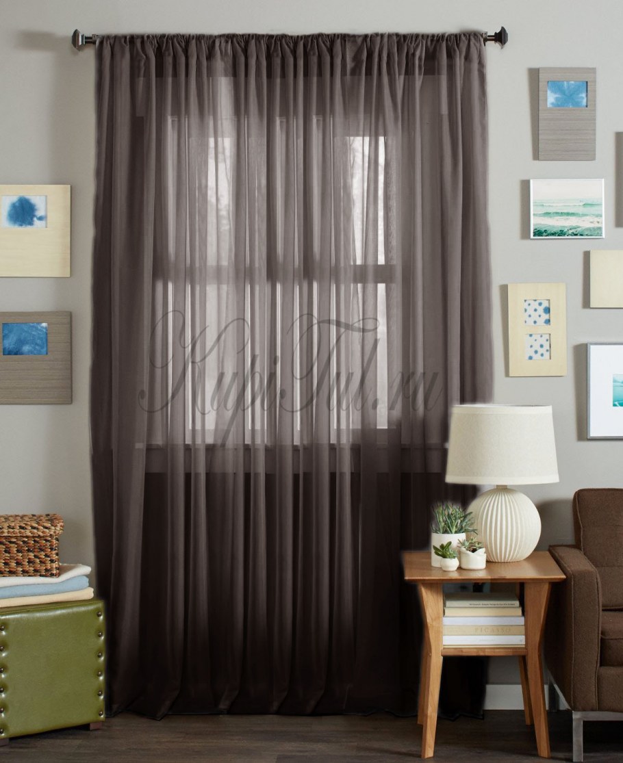 Коричневая тюль в интерьере