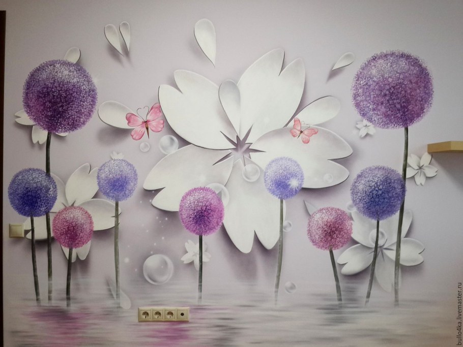 Цветы акрилом на стене