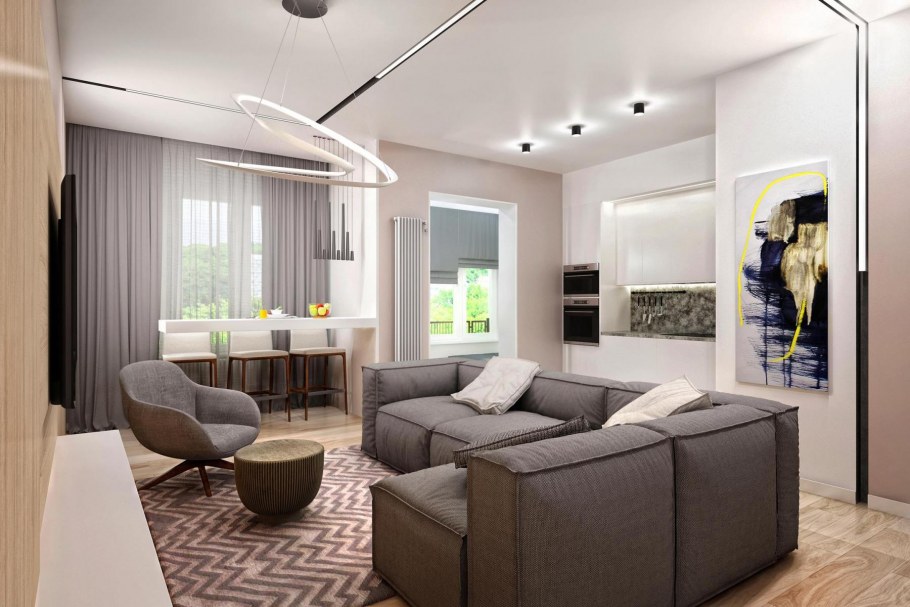 Двухкомнатная квартира студия в современном стиле