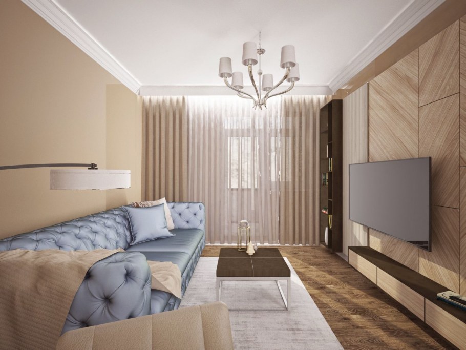 Современный интерьер гостиной в двухкомнатной квартире