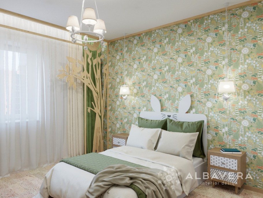 Обои для спальни комбинированные зеленые