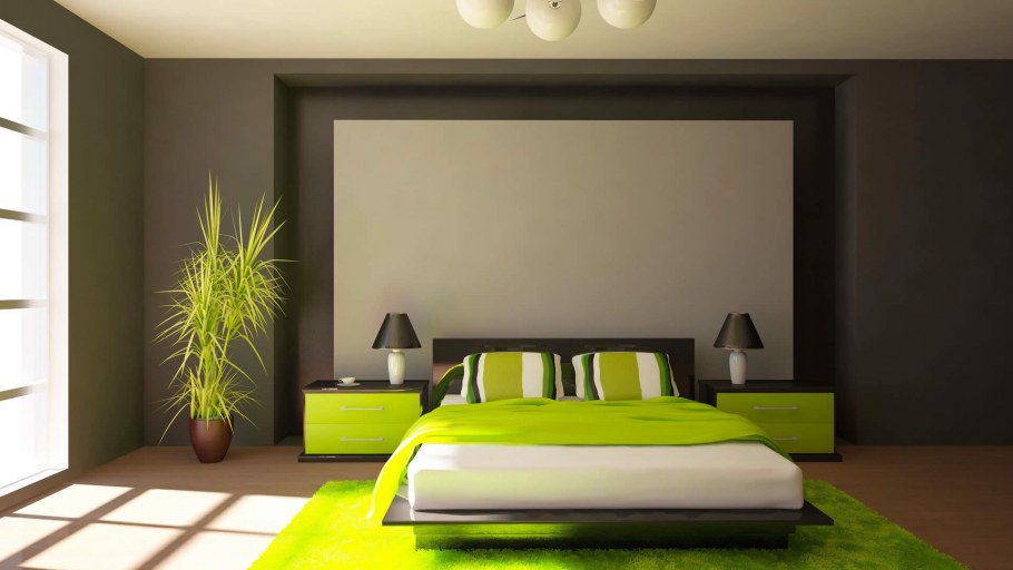 Спальня в светло зеленых тонах