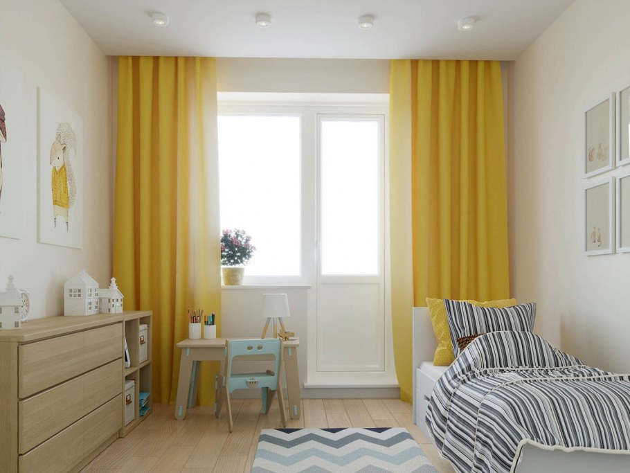 Детская с желтыми шторами