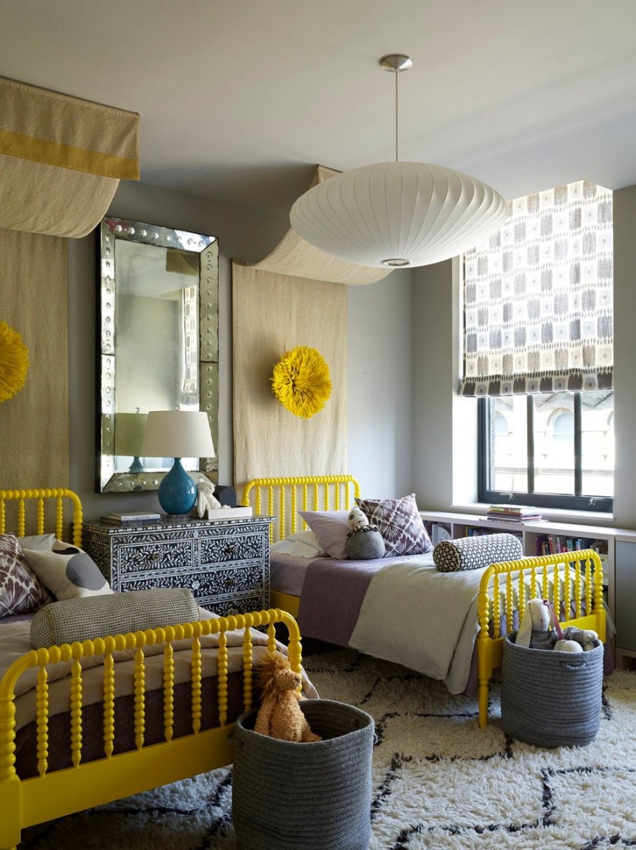 Детская комната в желто серых тонах