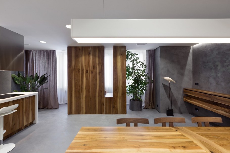 Бетон и дерево в интерьере