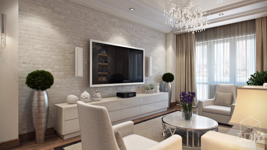 Современная гостиная в светлых тонах