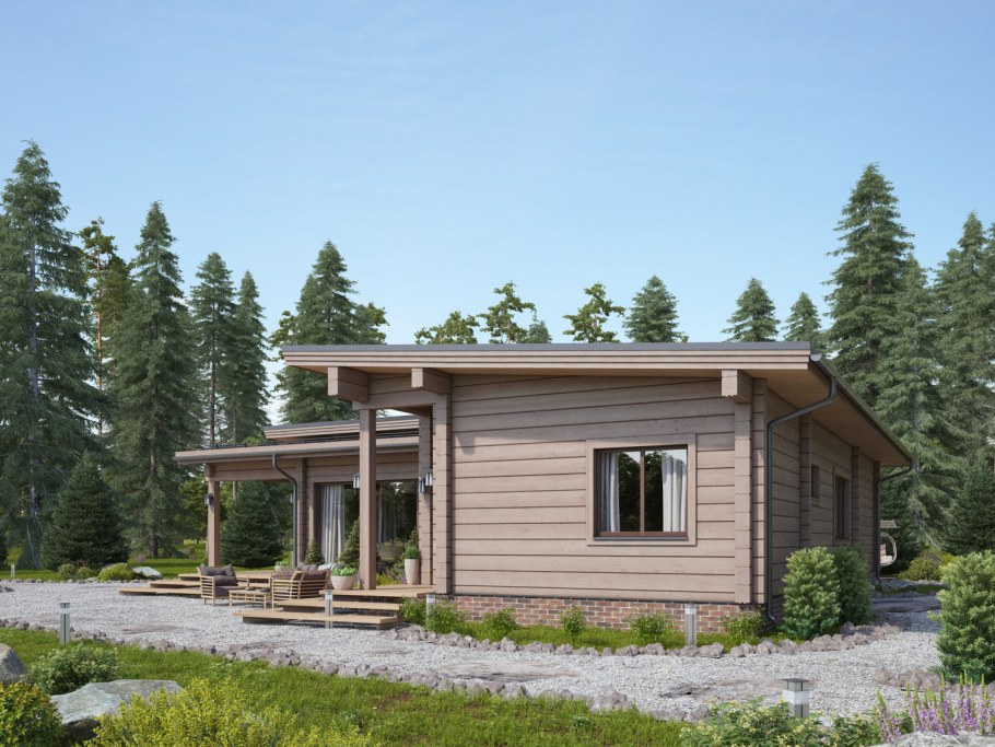 Одноэтажный дом хайтек с односкатной крышей