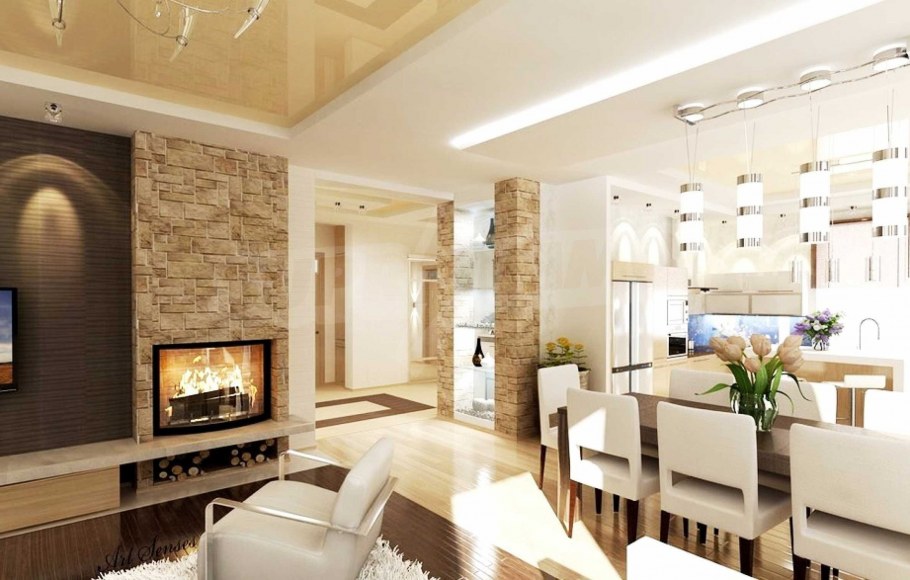 Кухня гостиная в коттедже