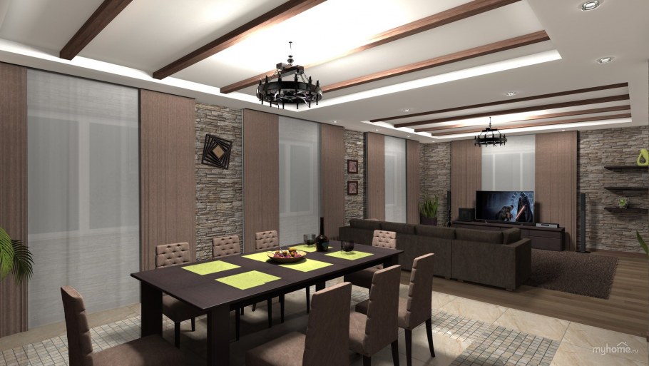 Кухня столовая гостиная коттеджа