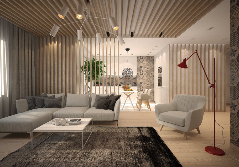 Гостиная с рейками