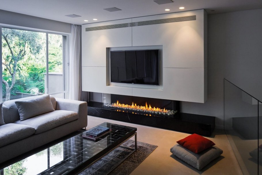 Гостиная с биокамином в современном стиле