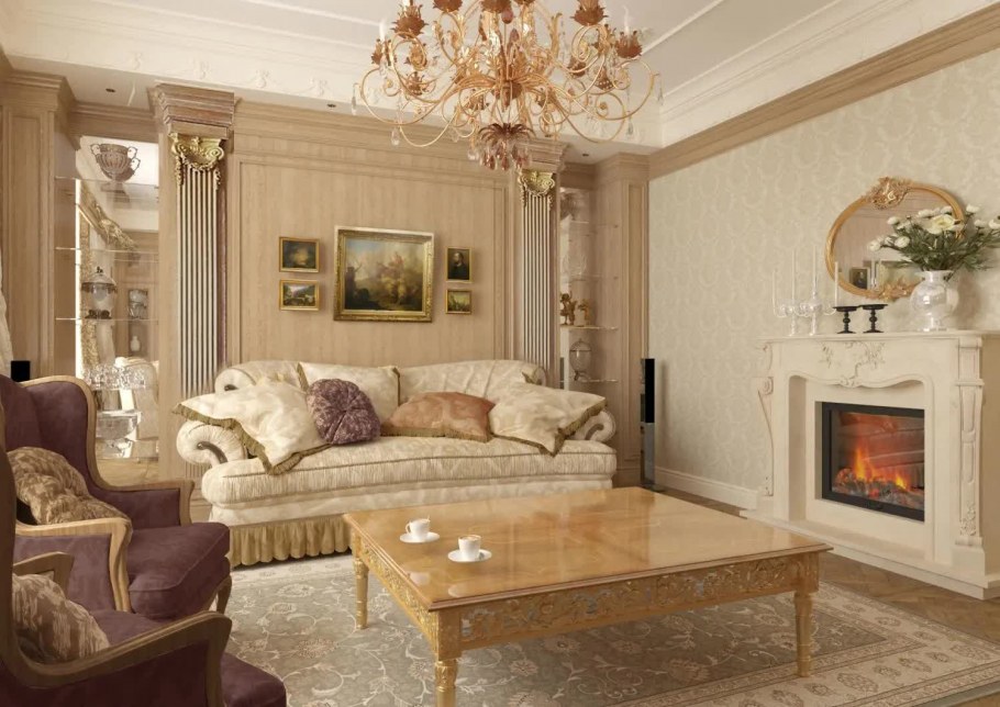 Гостиная в золотистом цвете
