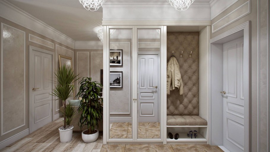 Белая плитка в прихожей