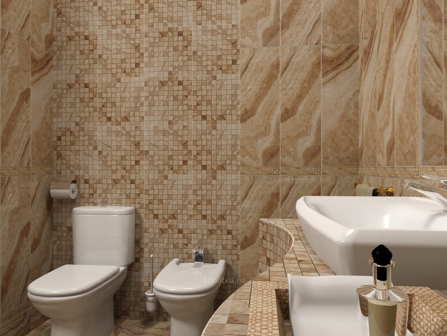 Плитка песочного цвета в ванной