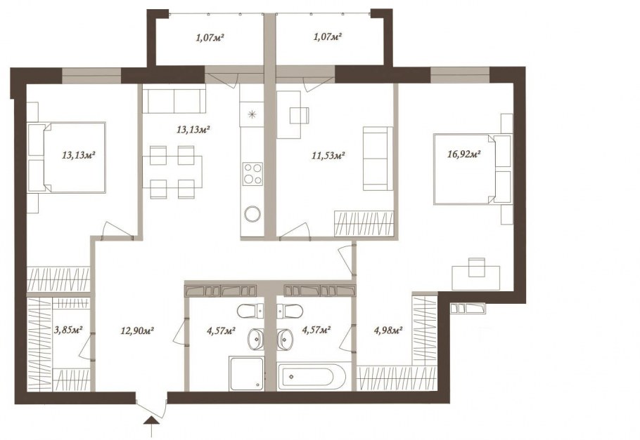 План трехкомнатной квартиры