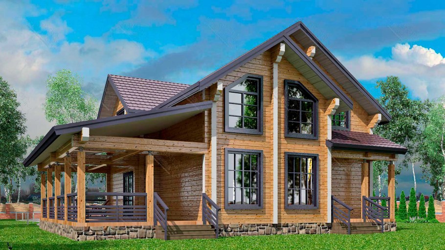 Дом в стиле Шале с террасой одноэтажный