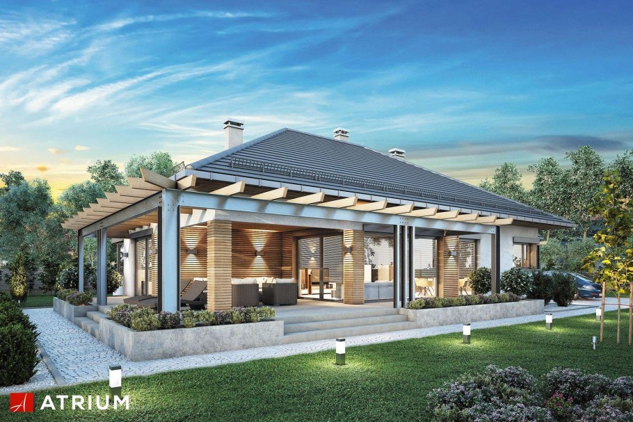 Одноэтажный дом с панорамными окнами