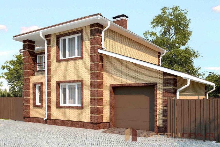 Двухэтажный кирпичный дом с гаражом