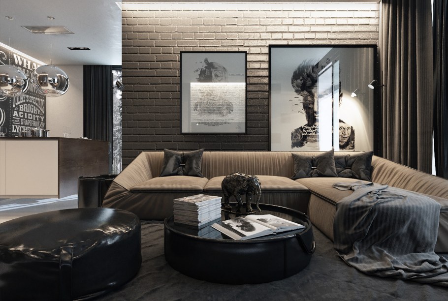 Гостиная в темно тонах