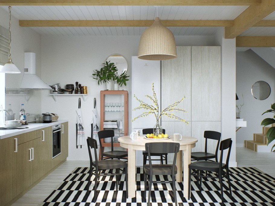 Столовая в скандинавском стиле в загородном доме