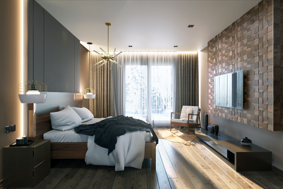 Спалняв светлых тонах в современном стиле реальные