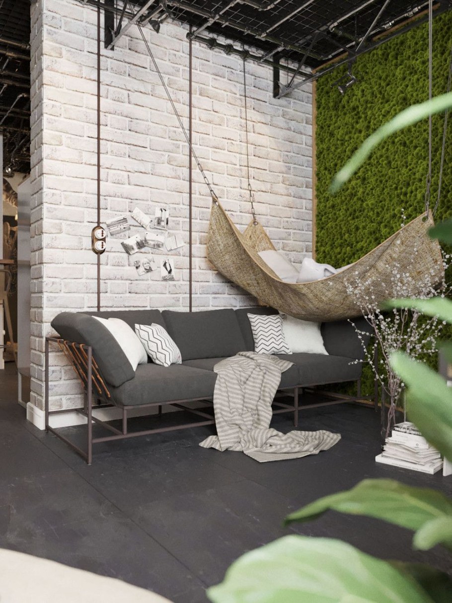 Мох в интерьере лофт