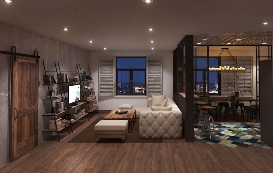 Гостиная лофт 40кв