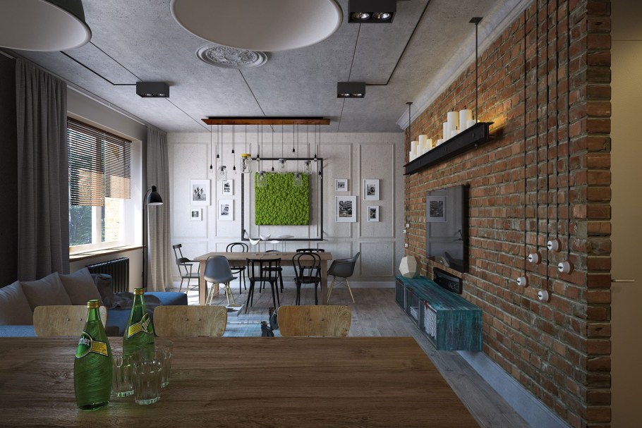 Гостиная студия в стиле лофт