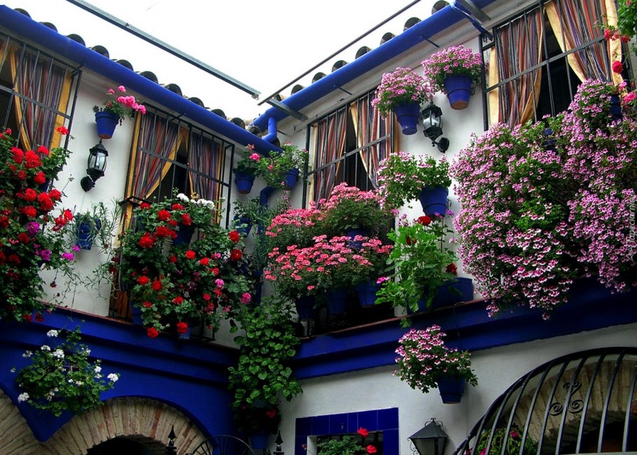 Украшение фасада дома цветами