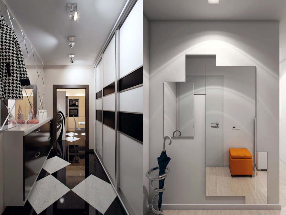 Стильная прихожая в узкий коридор