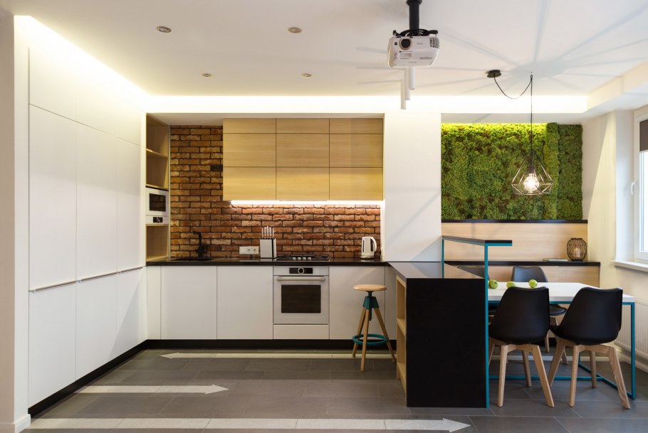 Кухня студия в эко стиле