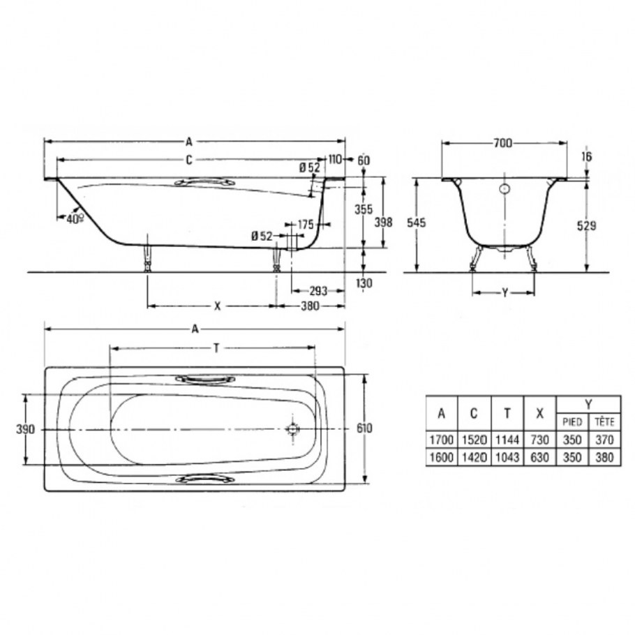 Ванна чугунная Jacob Delafon Soissons 170х70