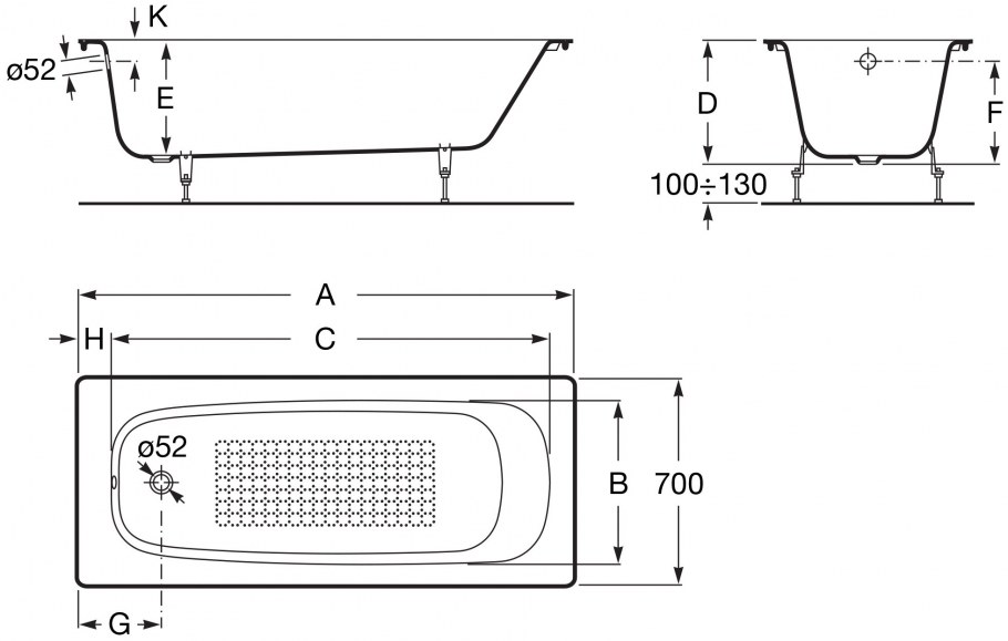 Ванна Roca Continental 150x70 21290300 чугун