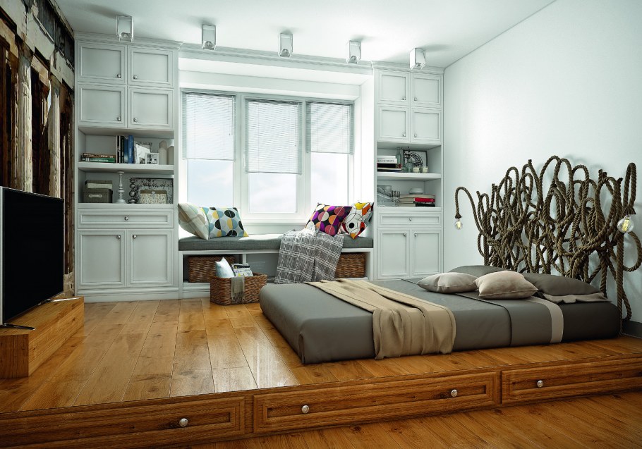 Кровать подиум у окна