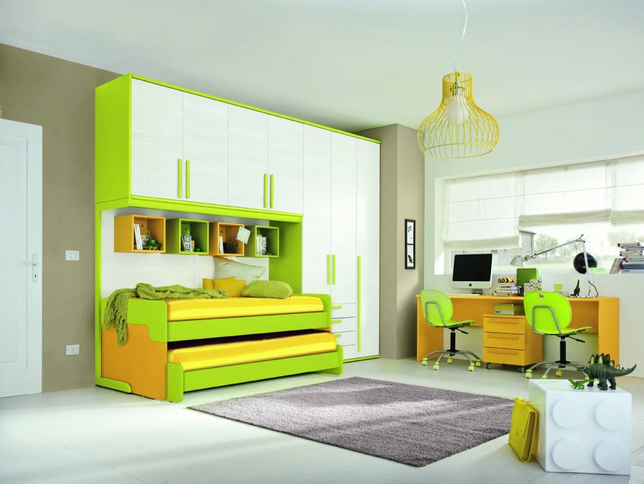 Зелено-желтая спальня детская