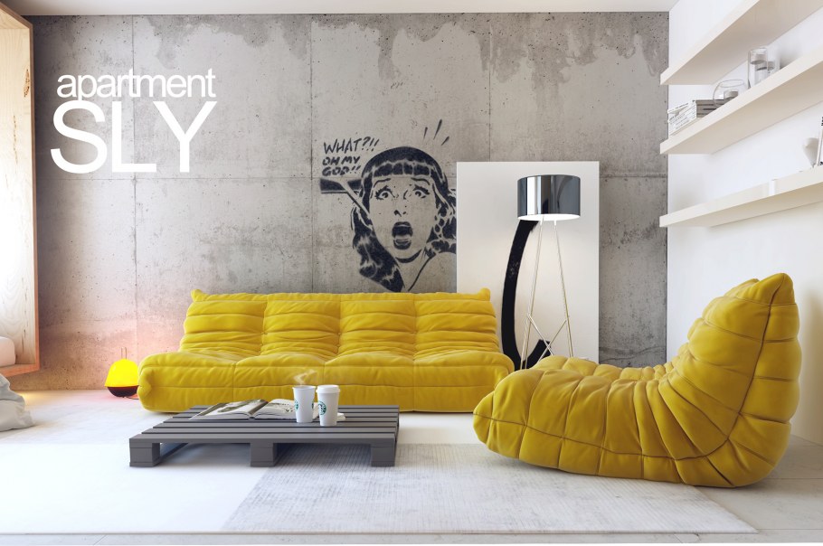 Желтый диван в интерьере