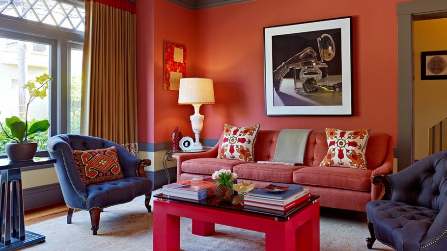 Оранжевый текстиль в интерьере