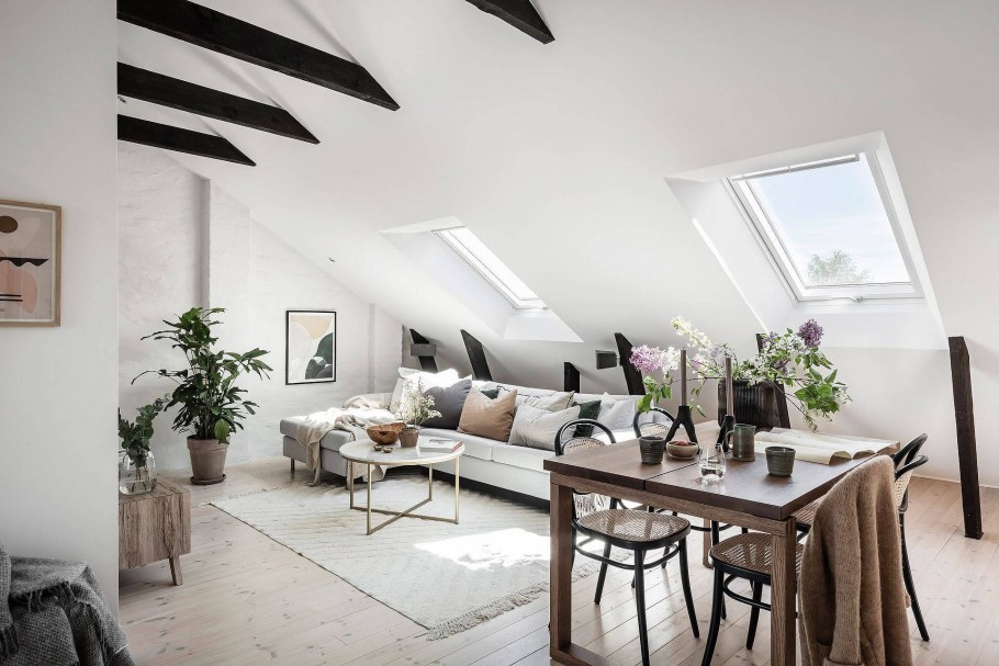 Спальня на мансарде в скандинавском стиле