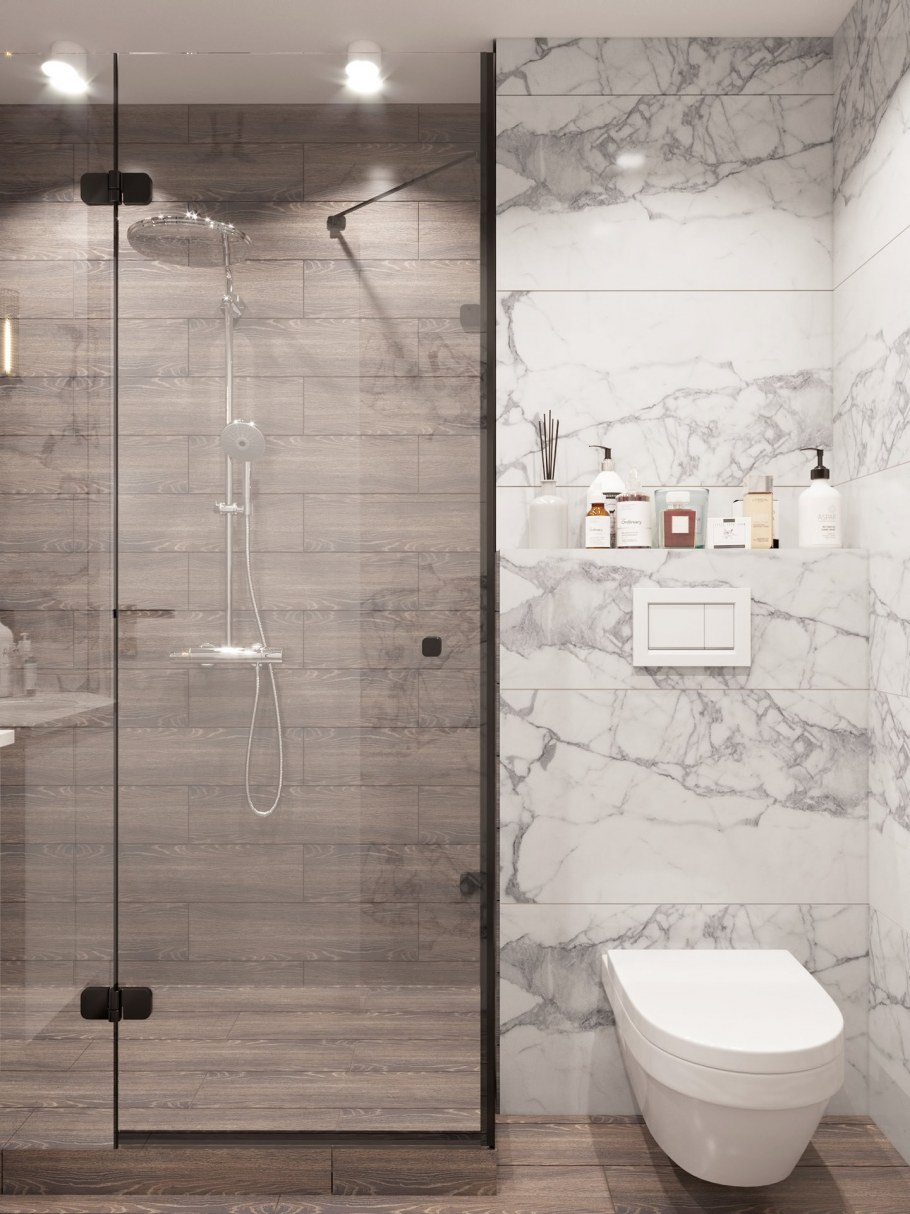 Ванная плитка мрамор и дерево