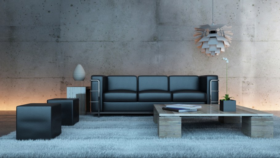 Диван у стены в интерьере