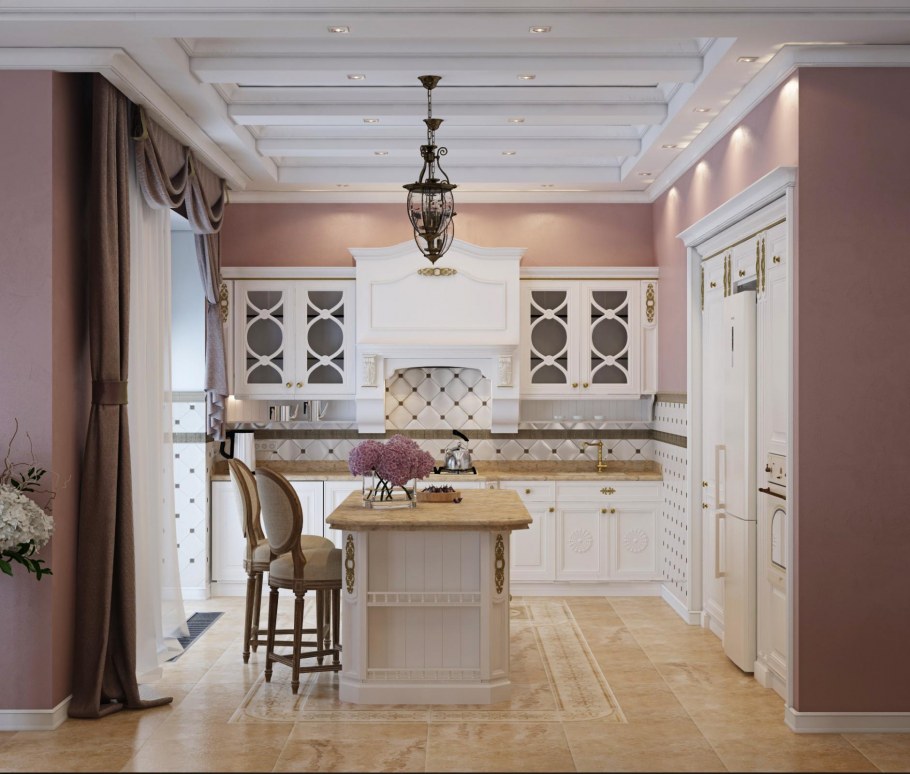 Кухня с островом в прованском стиле