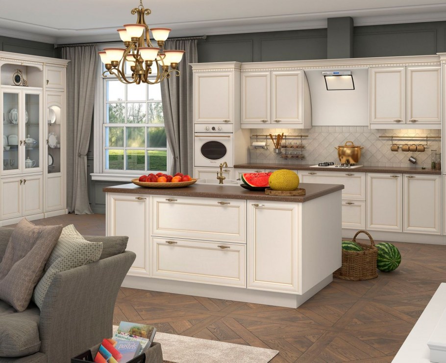 Кухня с островом бирюза