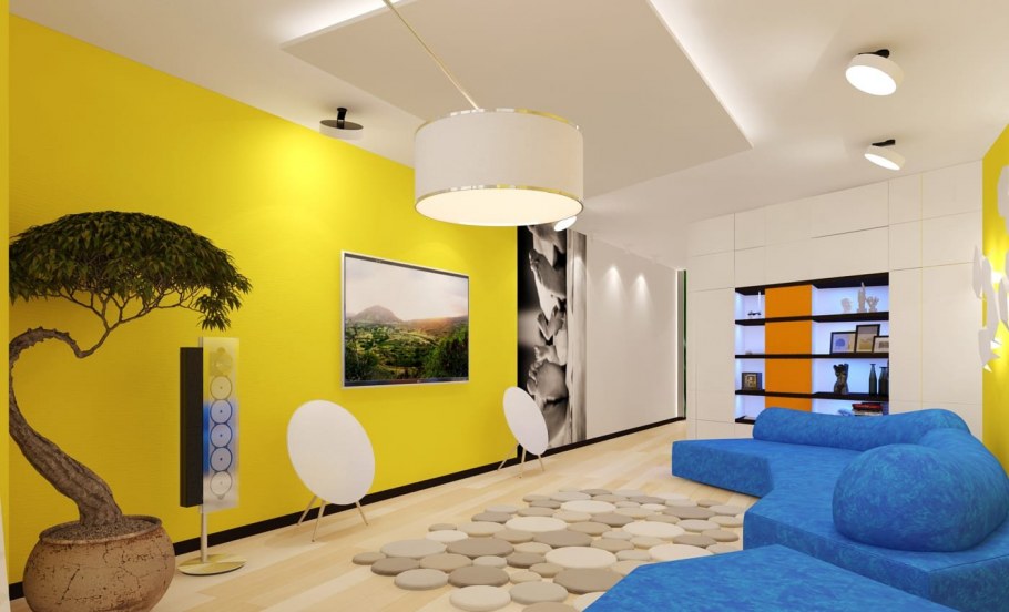 Голубой и желтый в интерьере